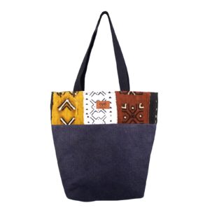 Yellow Brown Mudcloth Jute Tote bag