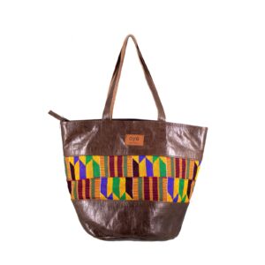 Brown Kente Rashida Leather Tote